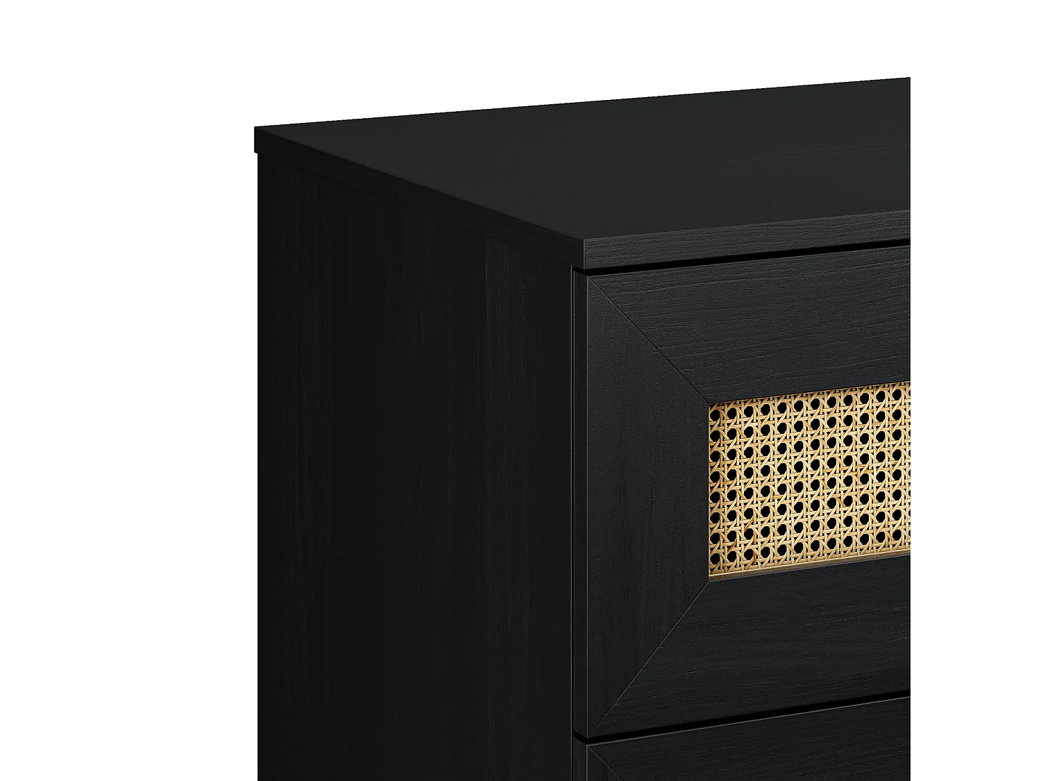 Sideboard mit 3 Schubladen in Schwarz mit Rattan-Einsätzen, 80 cm - KERALS