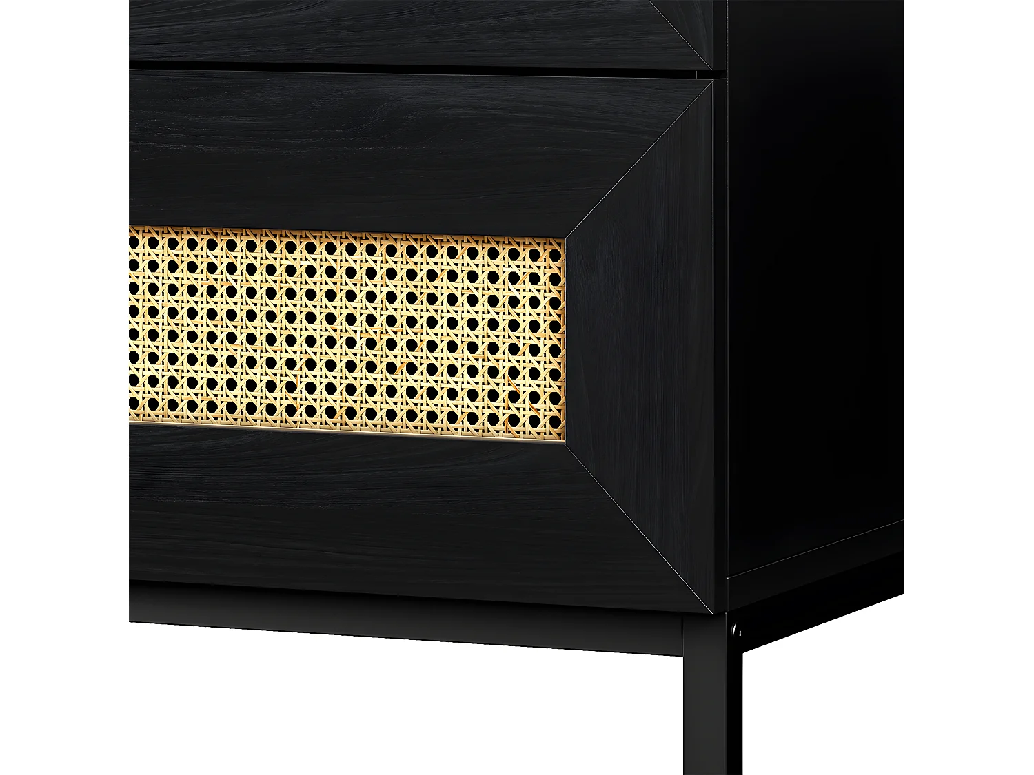 Sideboard mit 3 Schubladen in Schwarz mit Rattan-Einsätzen, 80 cm - KERALS