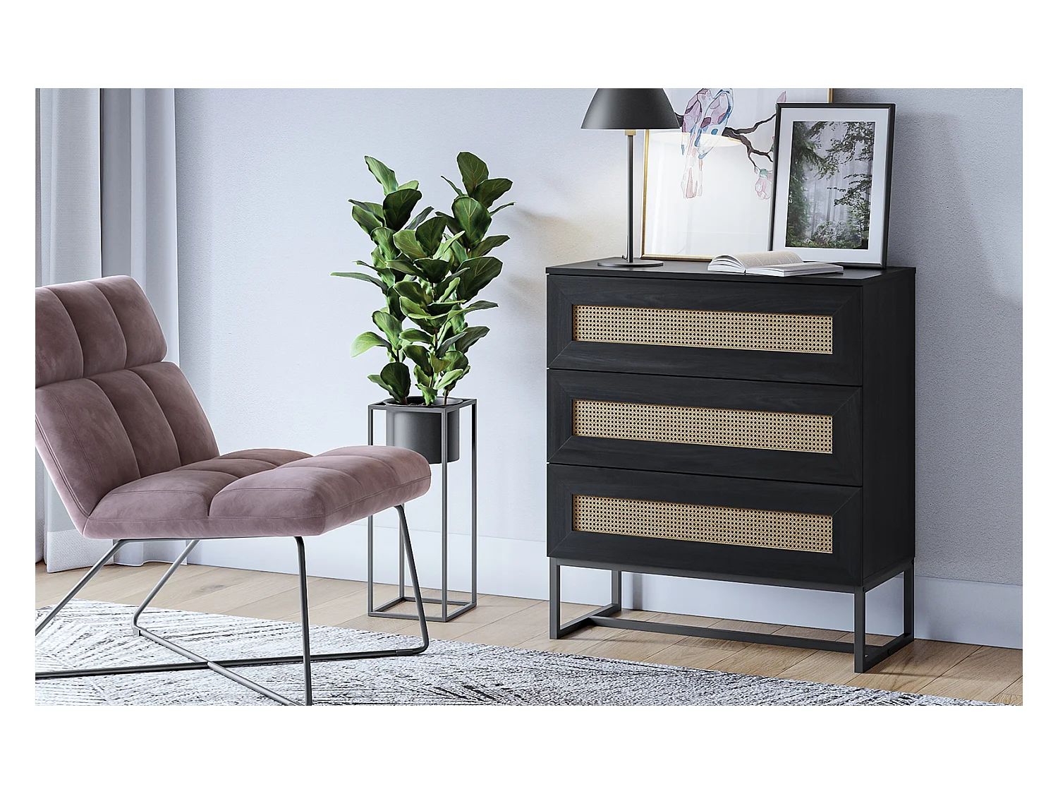 Commode avec tiroirs - 80 cm - noir - KERALS