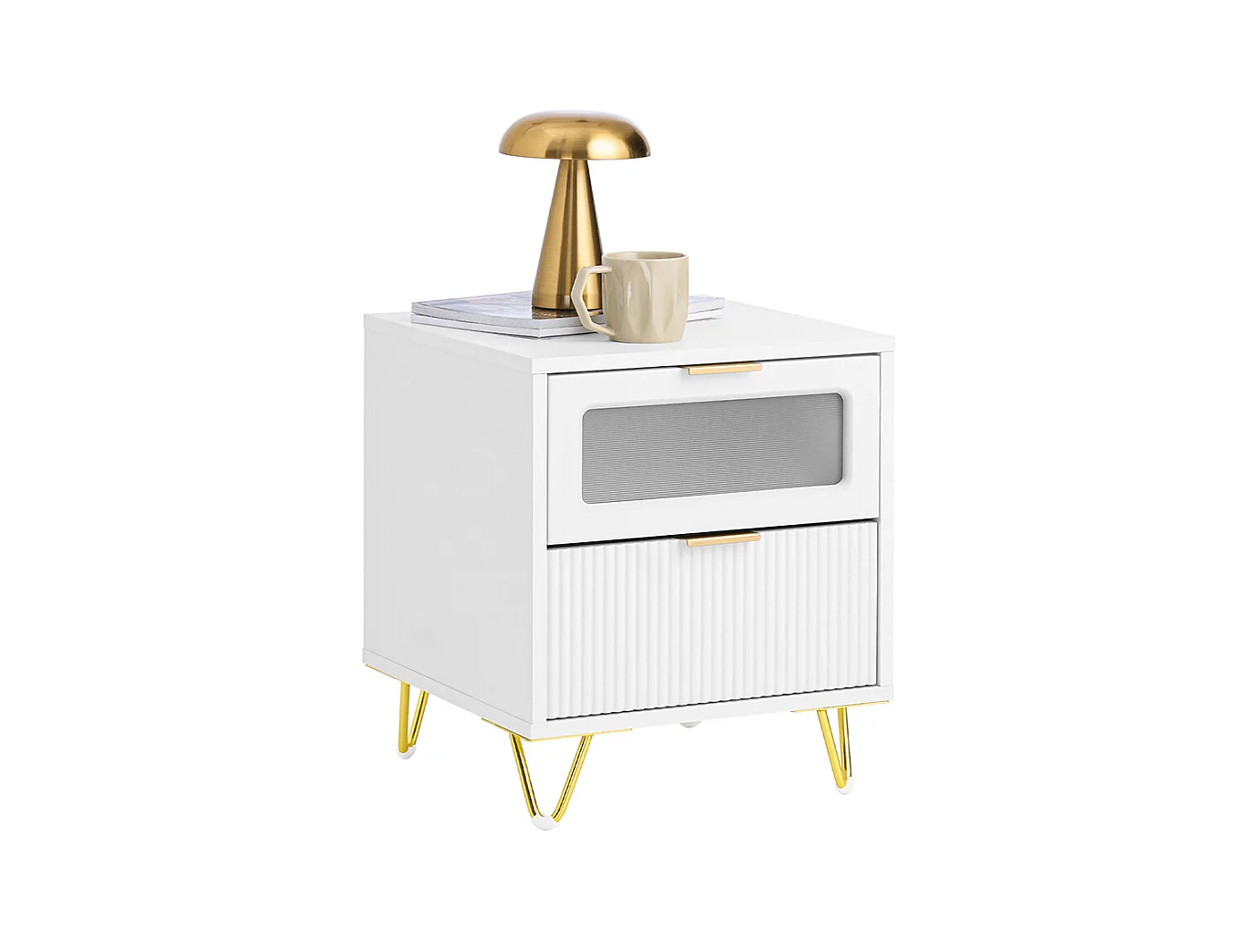 SoBuy FBT123-W Table de Chevet avec 2 tiroirs Table de Nuit Bout de canapé Table d'appoint Table Téléphone Table de Café