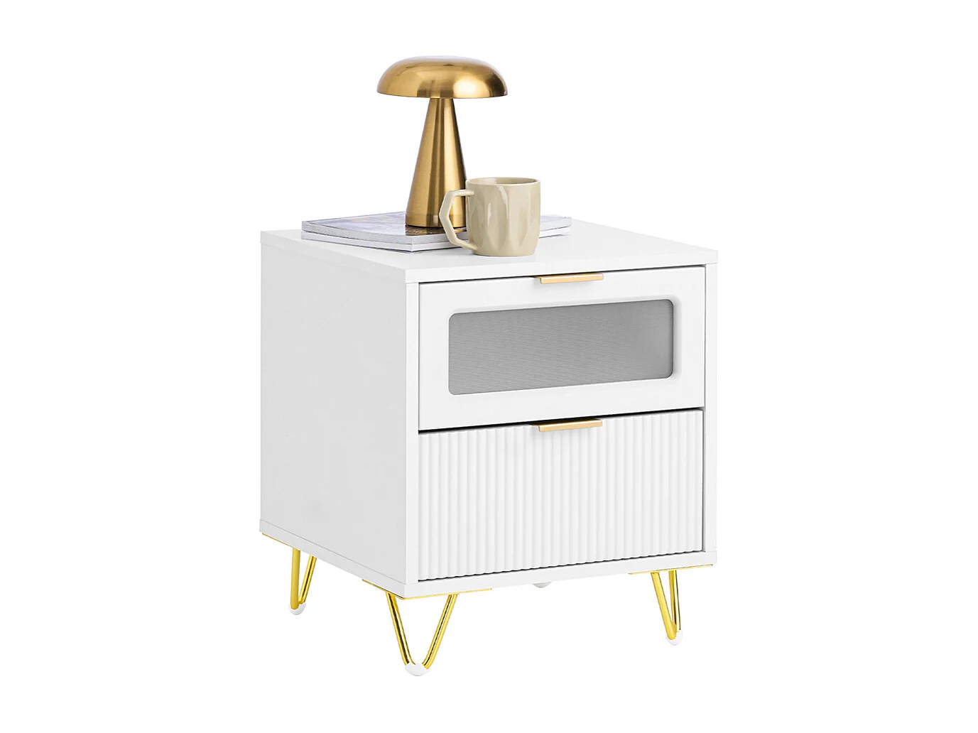 SoBuy FBT123-W Table de Chevet avec 2 tiroirs Table de Nuit Bout de canapé Table d'appoint Table Téléphone Table de Café