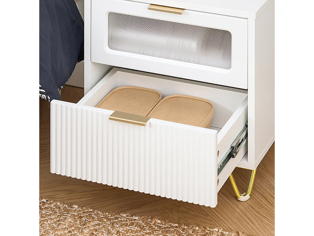 SoBuy FBT123-W Table de Chevet avec 2 tiroirs Table de Nuit Bout de canapé Table d'appoint Table Téléphone Table de Café