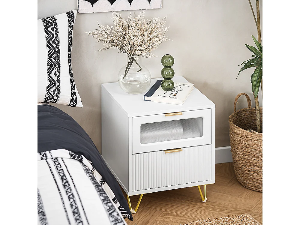 SoBuy FBT123-W Table de Chevet avec 2 tiroirs Table de Nuit Bout de canapé Table d'appoint Table Téléphone Table de Café