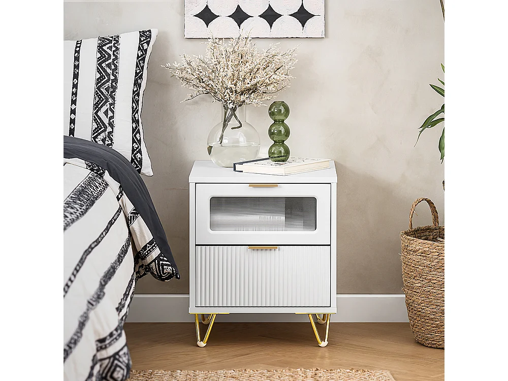 SoBuy FBT123-W Table de Chevet avec 2 tiroirs Table de Nuit Bout de canapé Table d'appoint Table Téléphone Table de Café