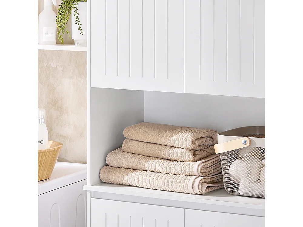 SoBuy BZR150-W Armoire de Salle de Bain Haute avec Sac à Linge,  2 Paniers à Linge Amovibles, Étagères Réglables, Compartiments