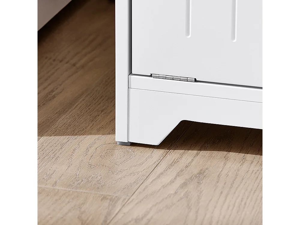 SoBuy BZR150-W Armoire de Salle de Bain Haute avec Sac à Linge,  2 Paniers à Linge Amovibles, Étagères Réglables, Compartiments