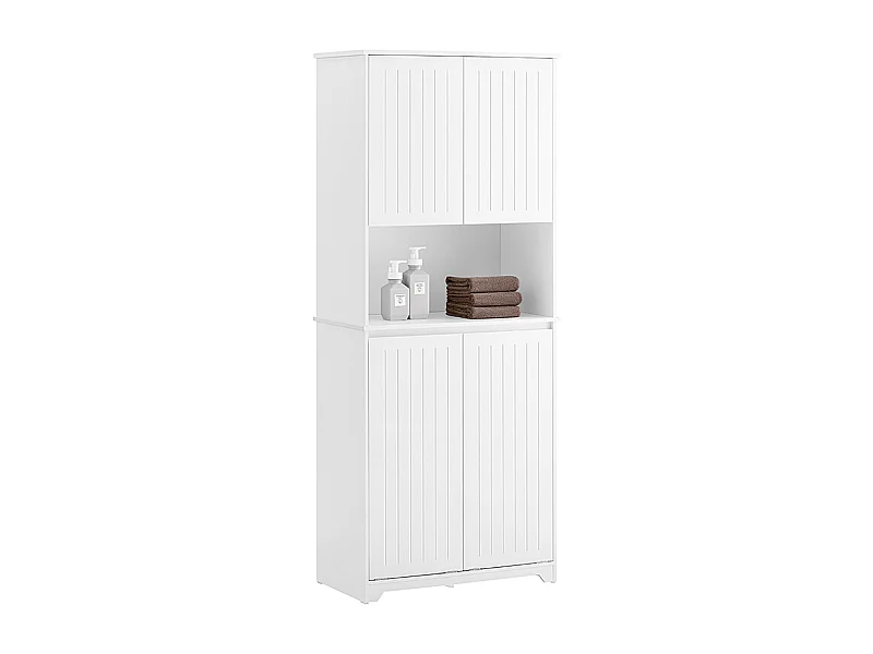 SoBuy BZR150-W Armoire de Salle de Bain Haute avec Sac à Linge,  2 Paniers à Linge Amovibles, Étagères Réglables, Compartiments