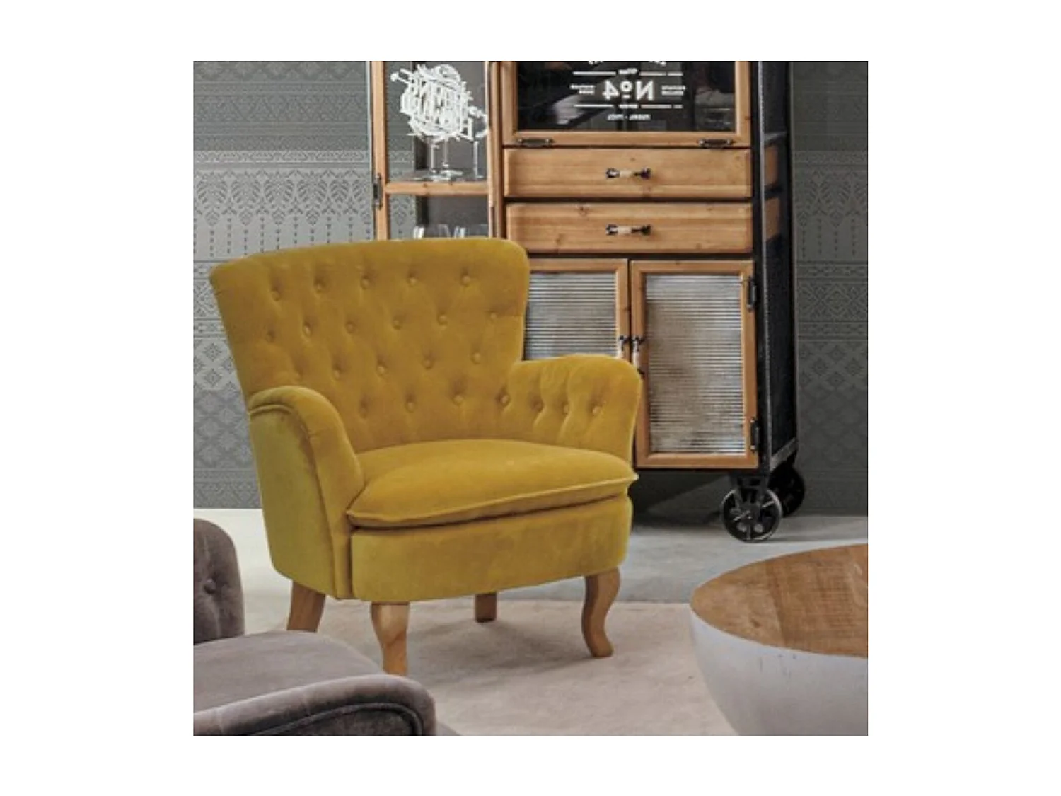 Fauteuil en tissu et bois - SHERLOCK