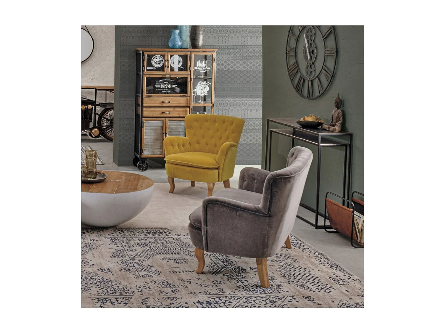 Fauteuil en tissu et bois - SHERLOCK