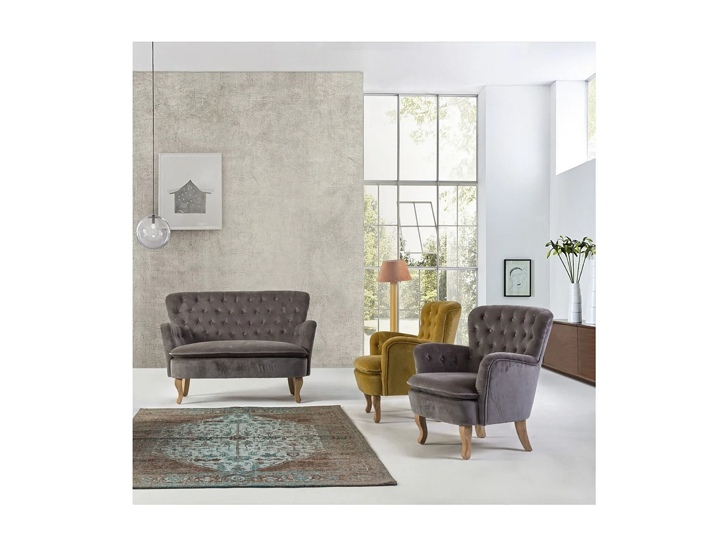 Fauteuil en tissu et bois - SHERLOCK