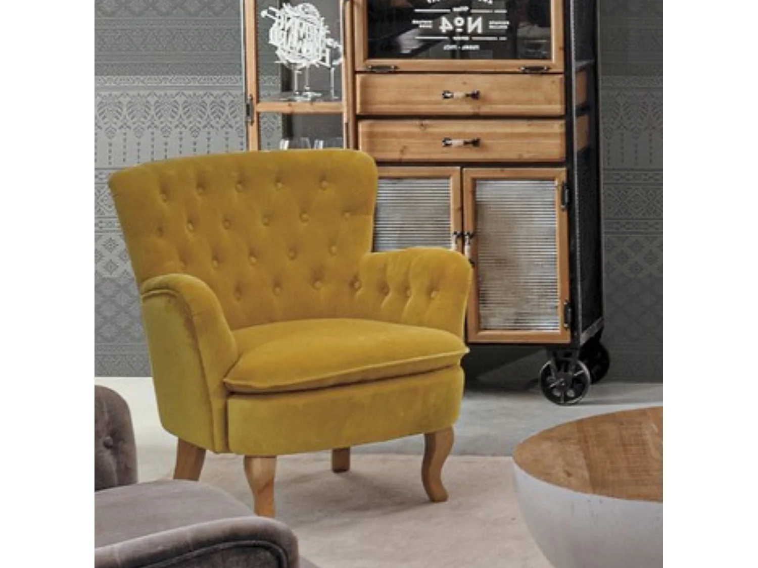 Fauteuil en tissu et bois - SHERLOCK