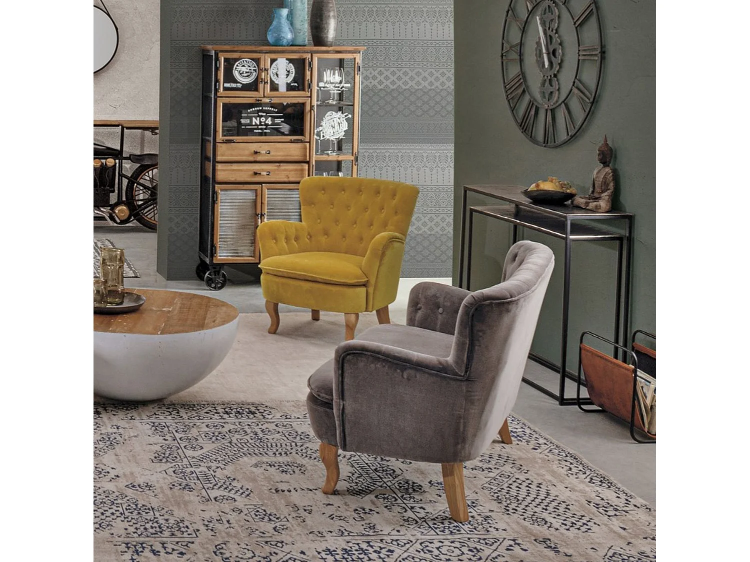 Fauteuil en tissu et bois - SHERLOCK