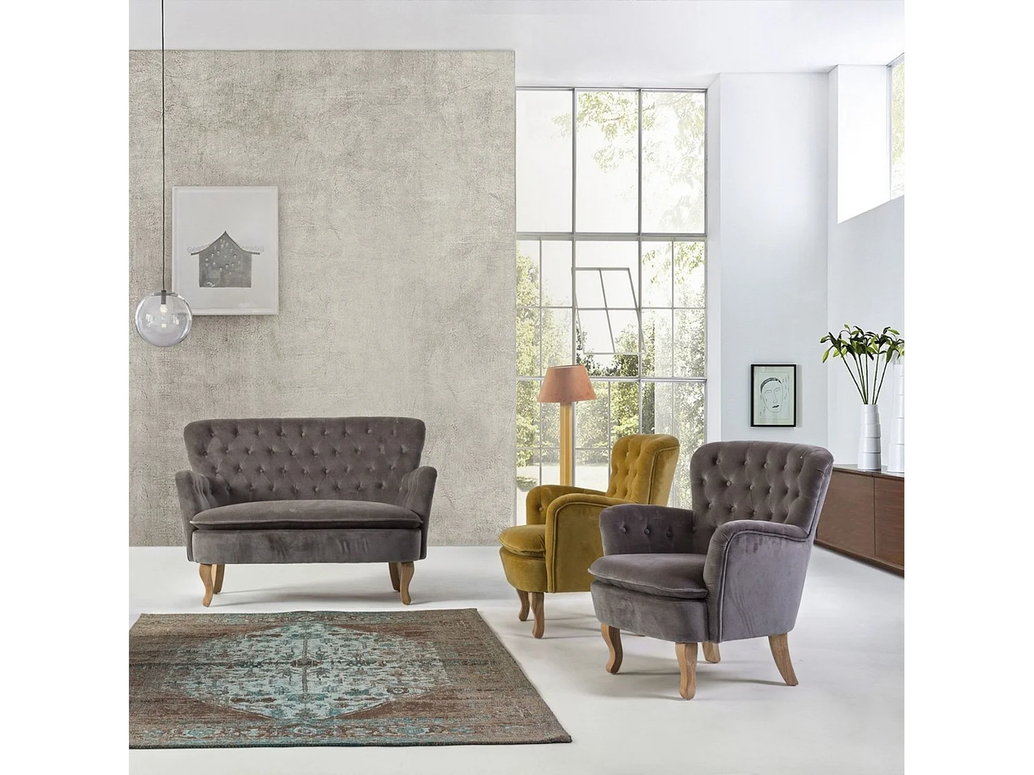 Fauteuil en tissu et bois - SHERLOCK