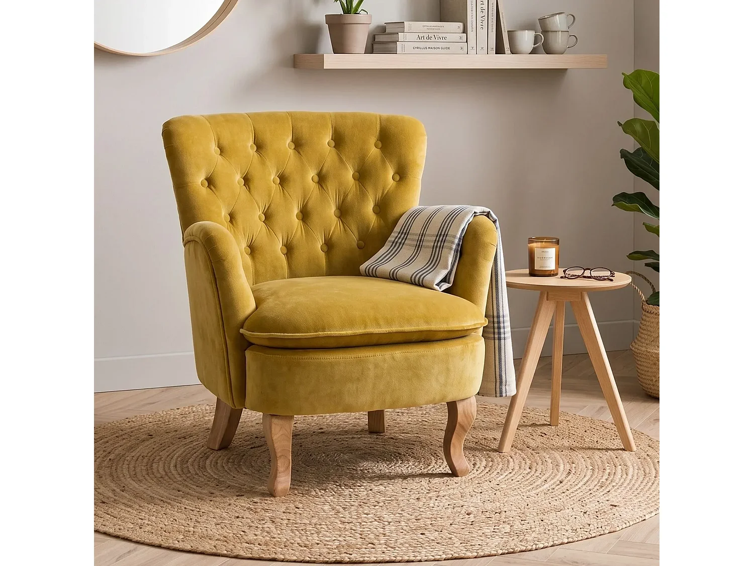 Fauteuil en tissu et bois - SHERLOCK