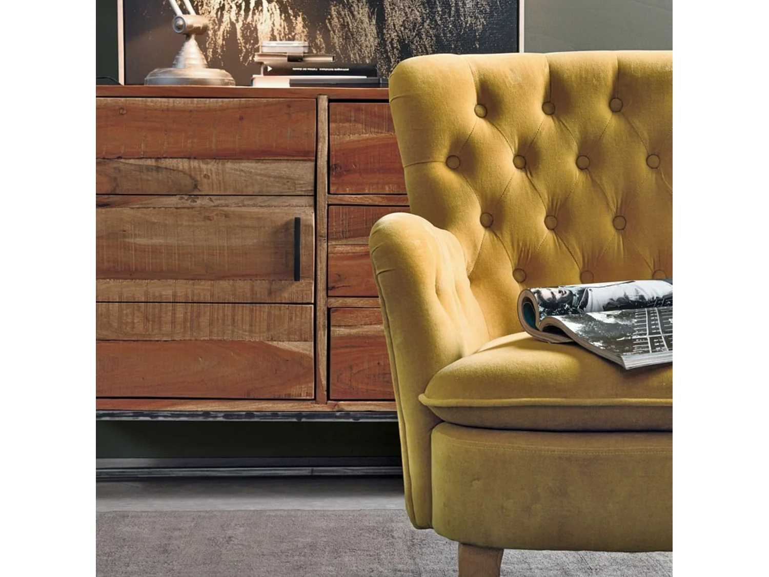 Fauteuil en tissu et bois - SHERLOCK