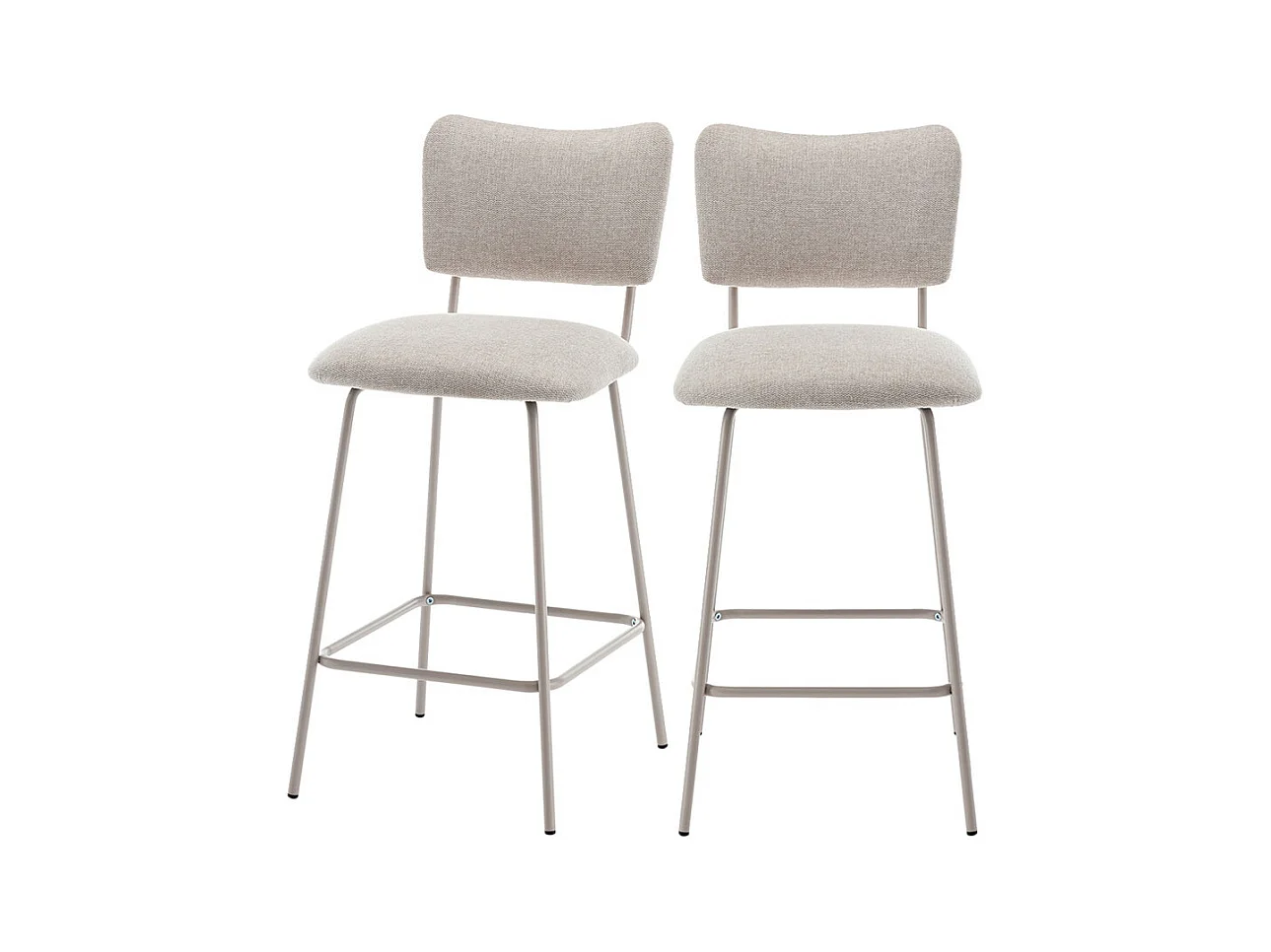 Vander - Lot de 2 chaises de bar en tissu et métal pieds beiges H65cm - Beige