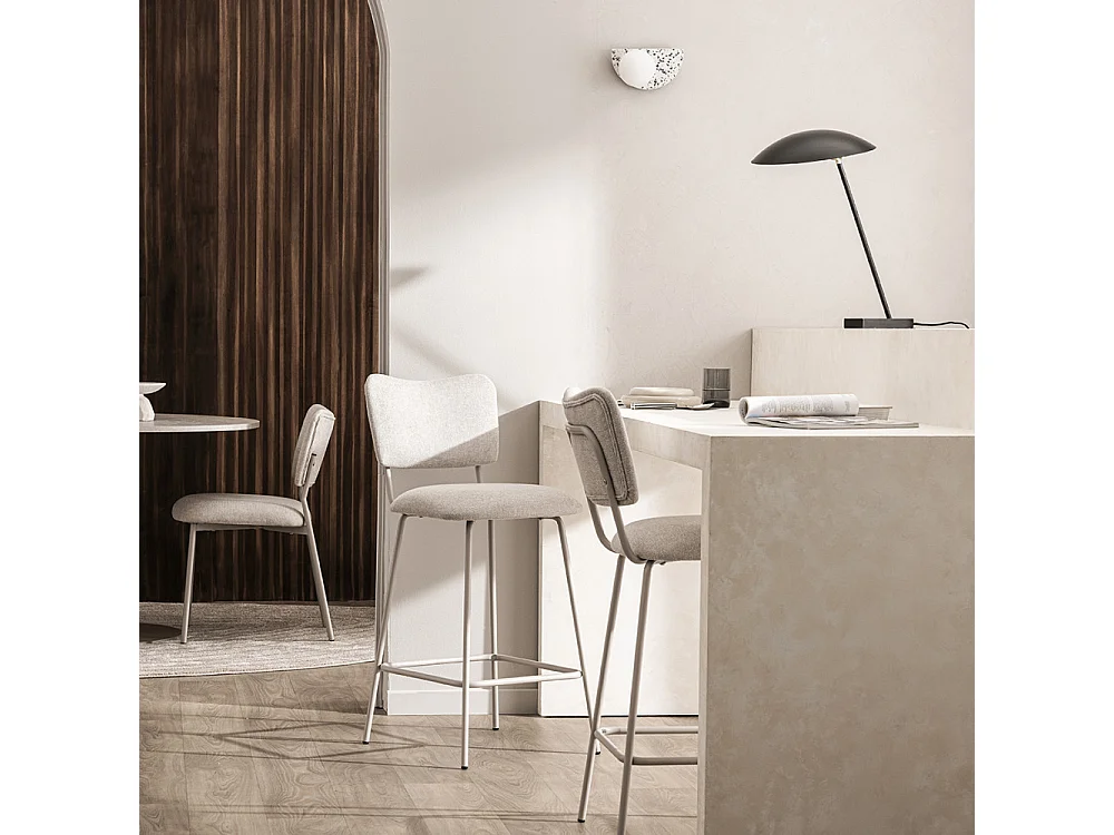 Vander - Lot de 2 chaises de bar en tissu et métal pieds beiges H65cm - Beige