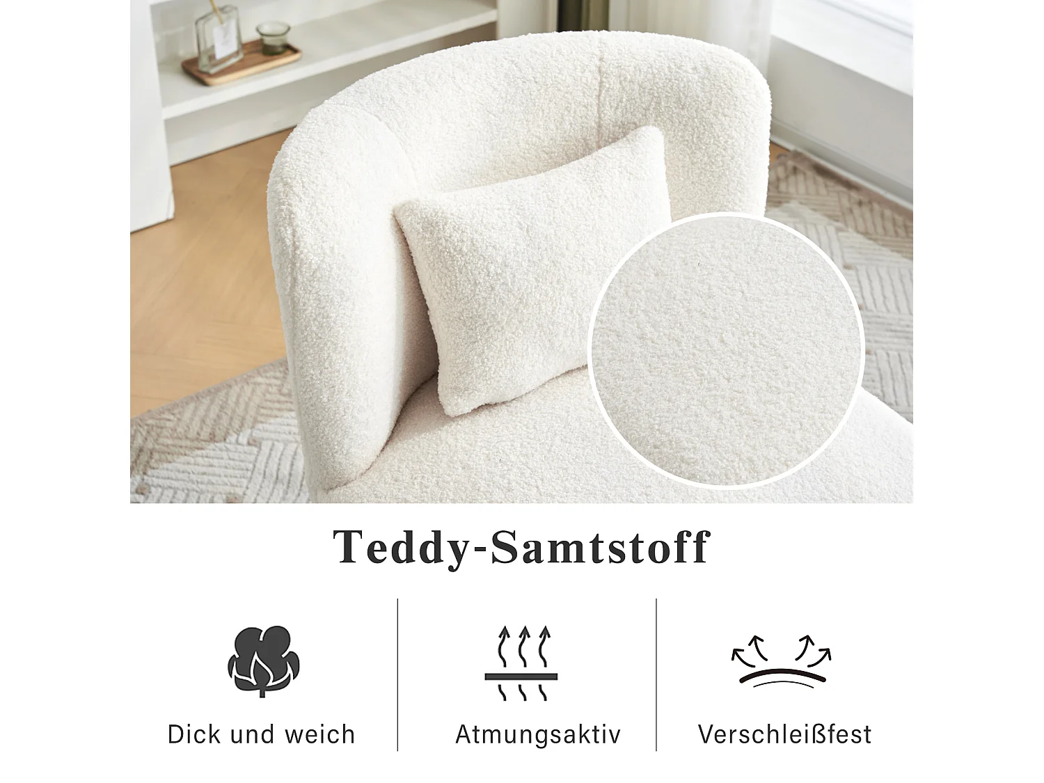 2-zitsbank, set van 2 360° draaibare fauteuils met kussen en rugleuning - French Terry stof - 58 x 63 x 72 cm - wit