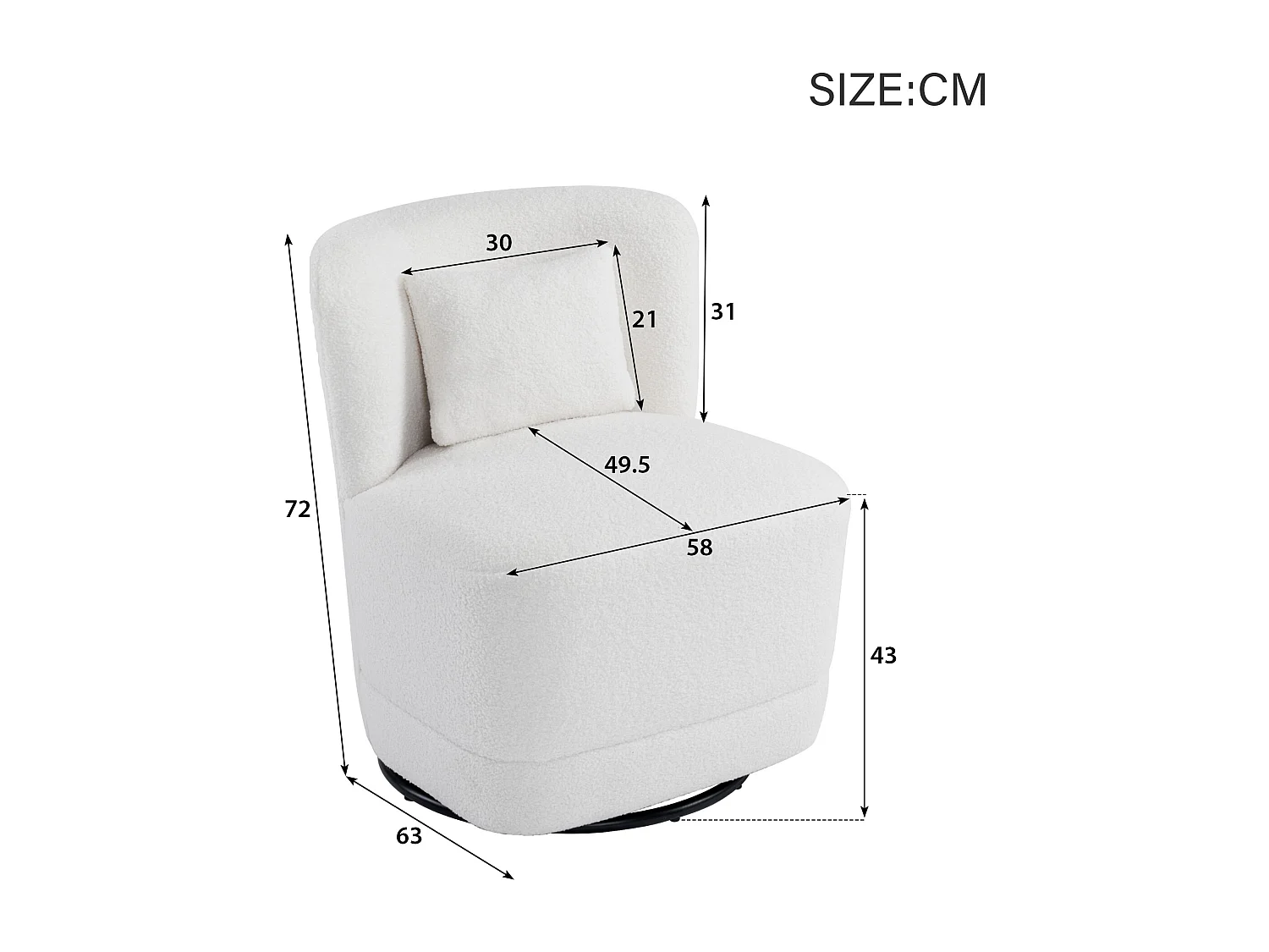 2-zitsbank, set van 2 360° draaibare fauteuils met kussen en rugleuning - French Terry stof - 58 x 63 x 72 cm - wit