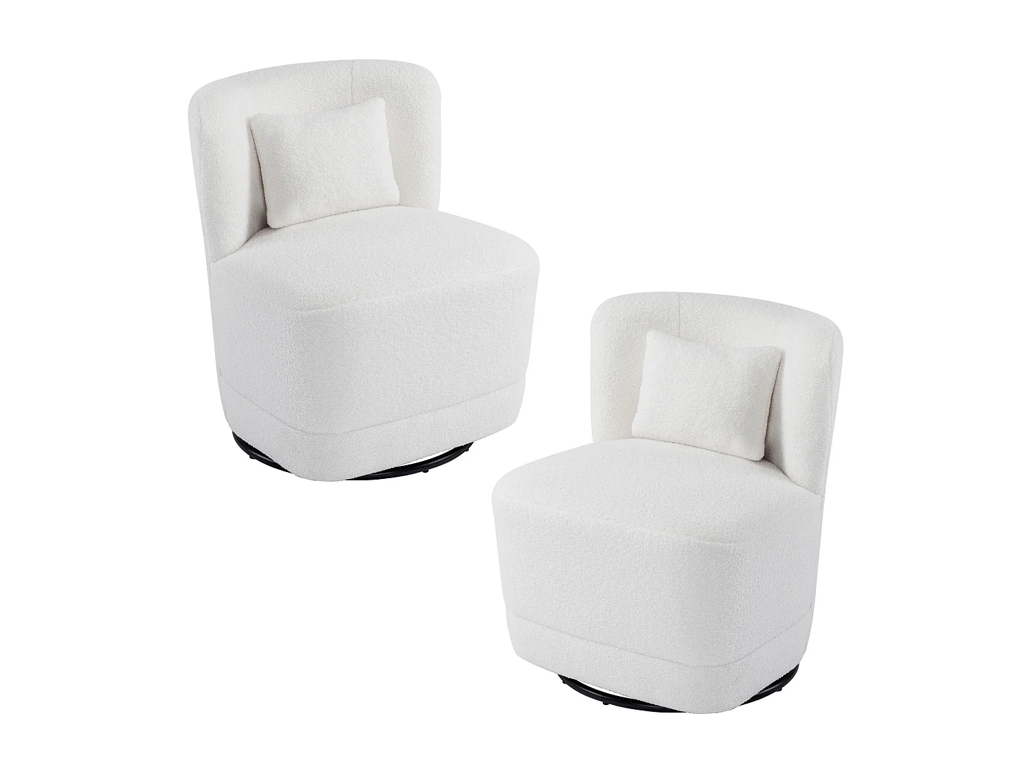 2-zitsbank, set van 2 360° draaibare fauteuils met kussen en rugleuning - French Terry stof - 58 x 63 x 72 cm - wit