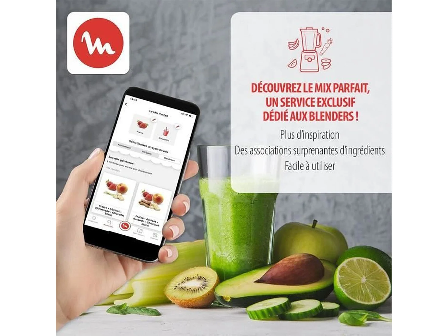 Moulinex Elektrische Blender, Mixer, 600 W, 1,25 L, 5 programma's, 4 verwijderbare messen, Smoothies, Crushed ice