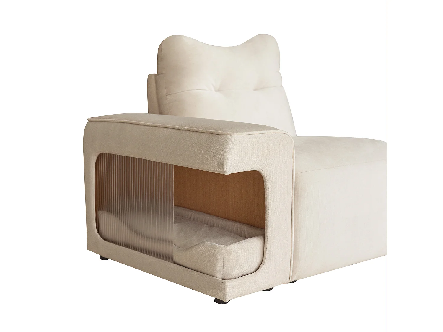 Canapé 2 places en velours avec rangement et coussins, L 135 cm, pieds en métal doré, pour salon, bureau ou appartement, beige