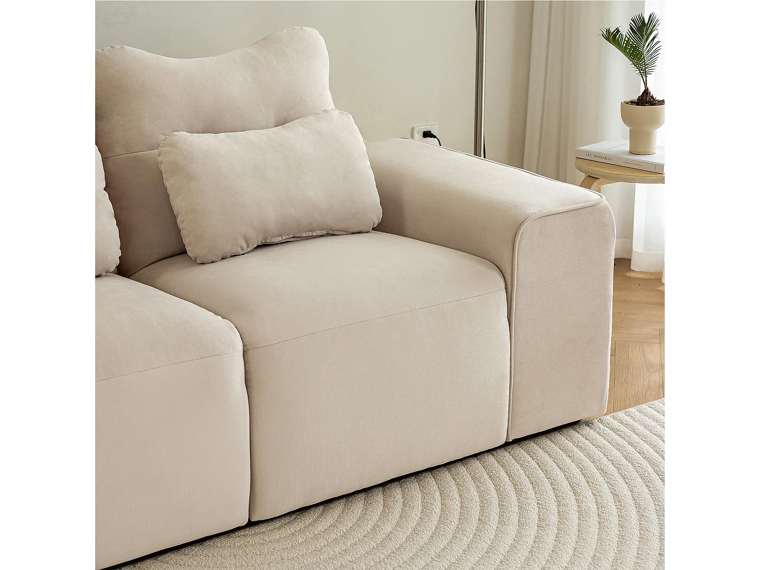 Canapé 3 places modulable en velours avec 2 canapé nids pour chat et 2 coussins, Beige