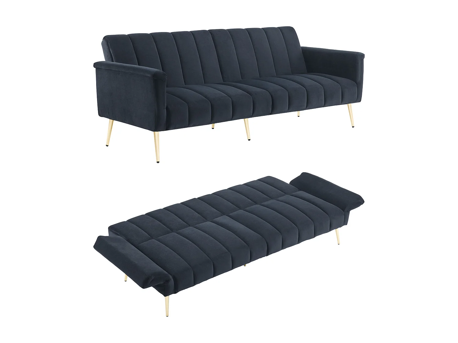 3-zitsbank in zwart fluweel - 3 in 1 - Verstelbare rugleuning en armleuningen - 184 x 79 x 71 cm - LERICI van Pascal Morabito