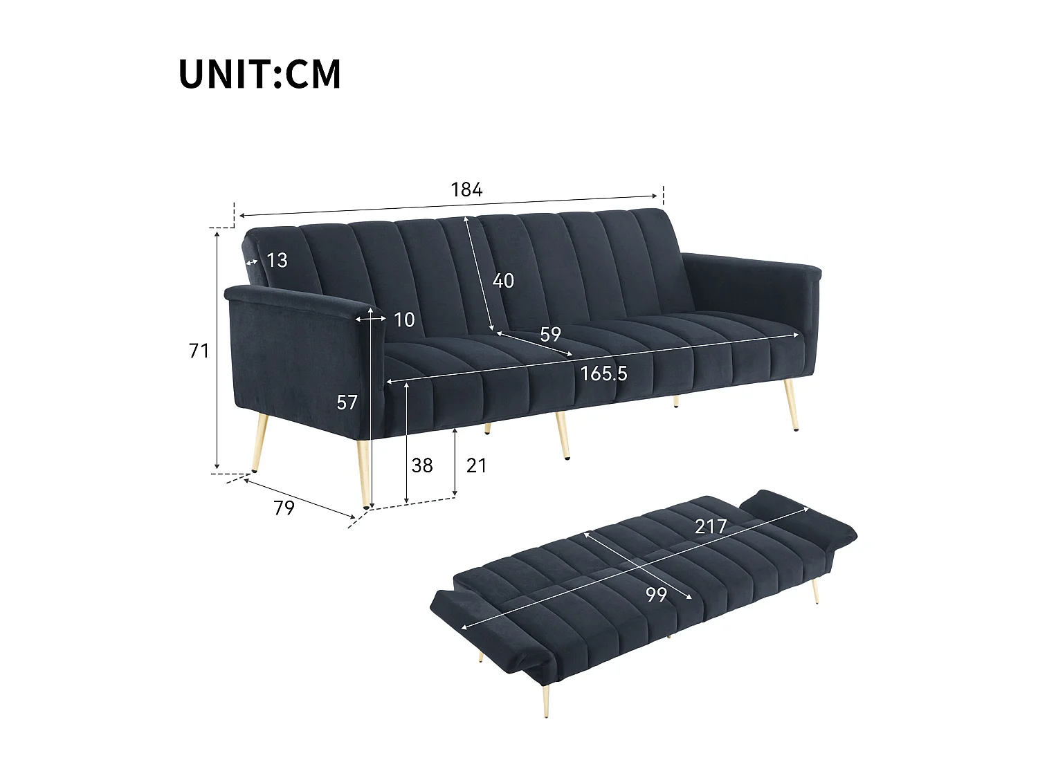 3-zitsbank in zwart fluweel - 3 in 1 - Verstelbare rugleuning en armleuningen - 184 x 79 x 71 cm - LERICI van Pascal Morabito