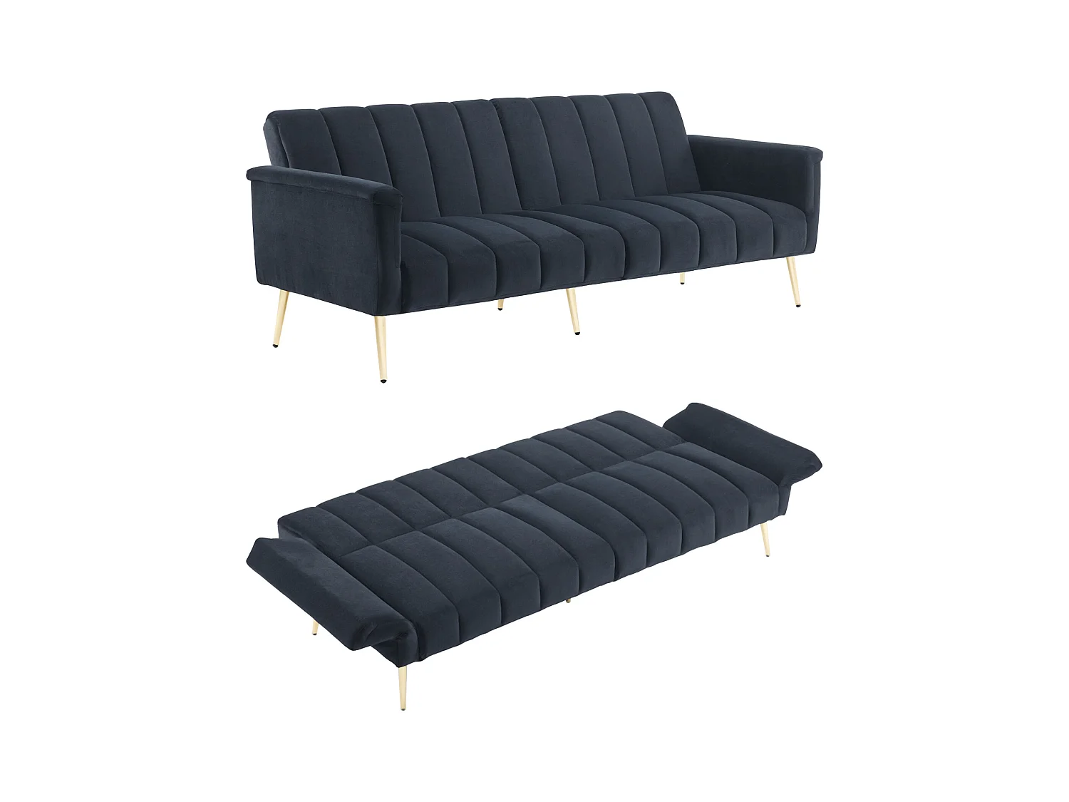 3-zitsbank in zwart fluweel - 3 in 1 - Verstelbare rugleuning en armleuningen - 184 x 79 x 71 cm - LERICI van Pascal Morabito
