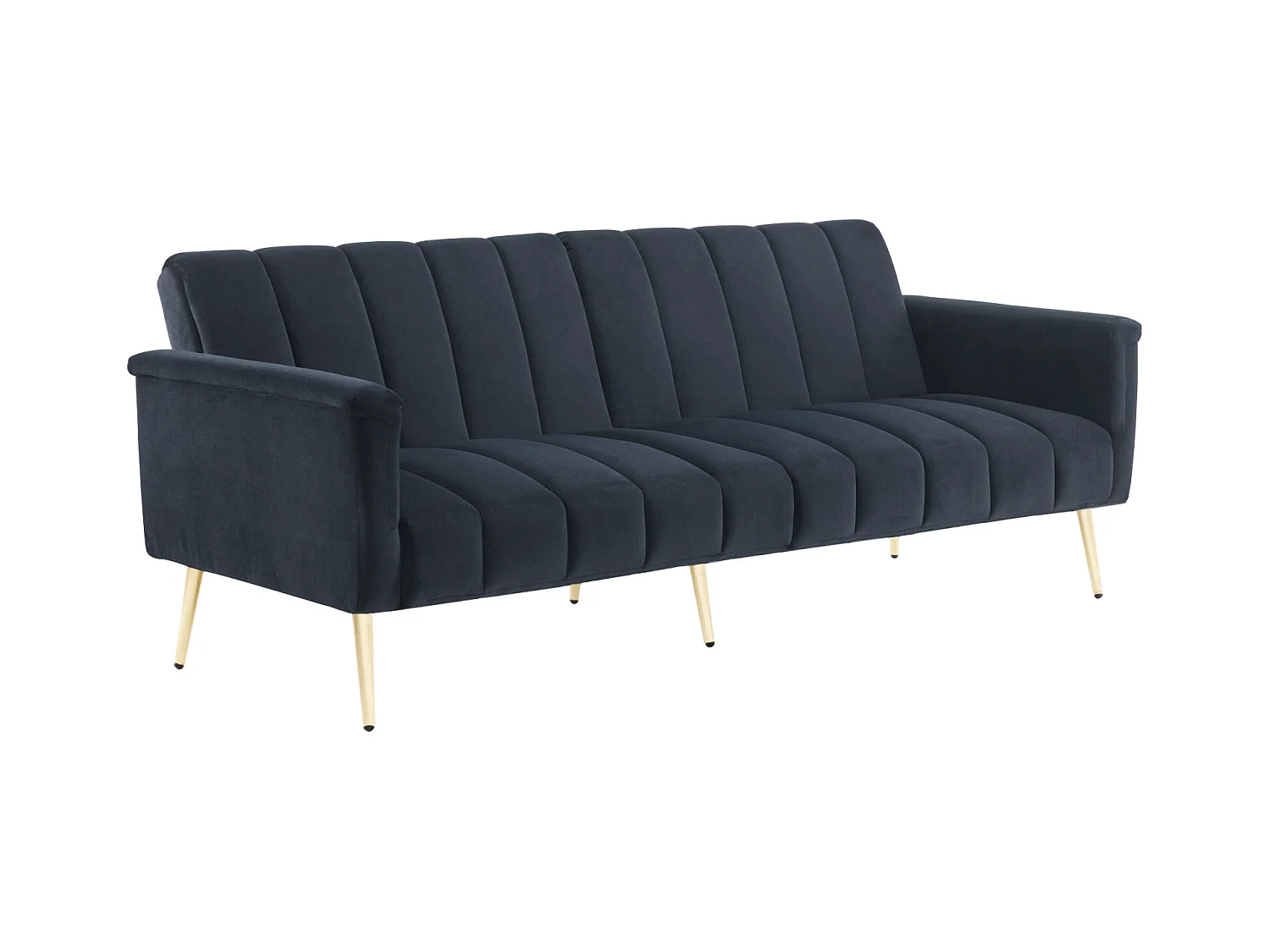 Canapé 3 places en velours noir - 3 en 1 - Dossier et accoudoirs réglables - 184 x 79 x 71 cm