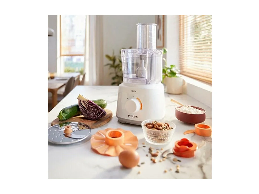 PHILIPS HR7320/00 - Robot Daily - 700 W - Bol 1,5L - 19 fonctions -Disque 2-en-1 en inox - 2 vitesses+pulse - Blanc