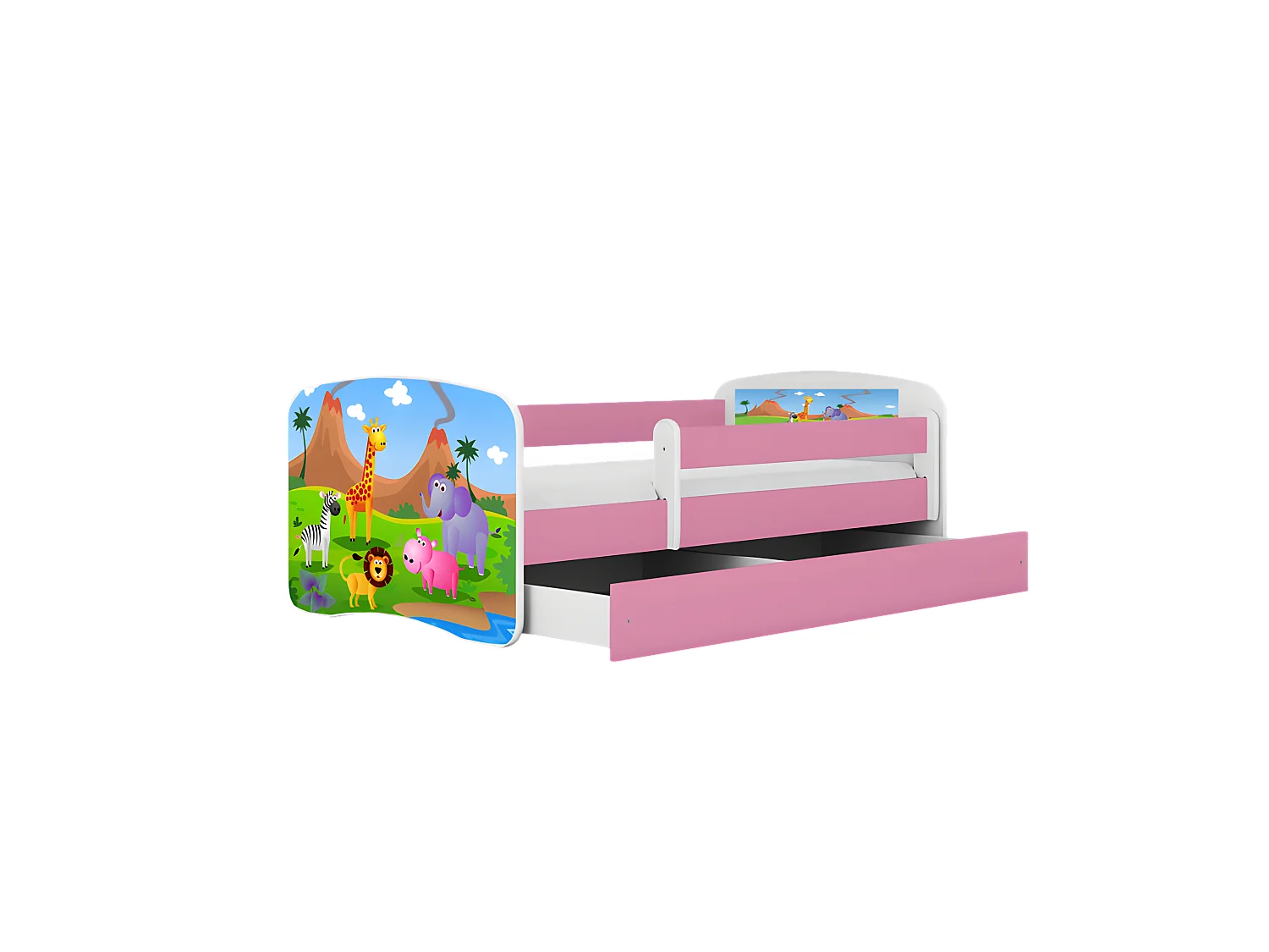 Babydreams cama safari rosa con cajón sin colchón 140/70