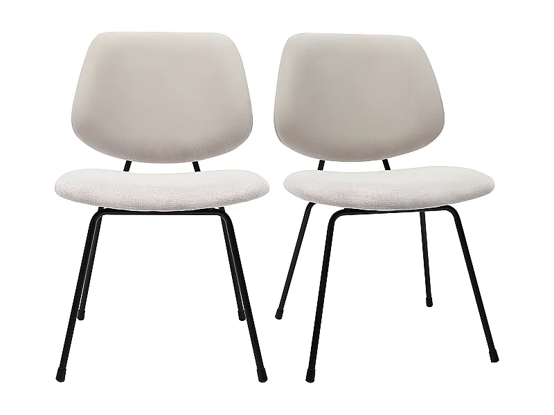 Chaises design en tissu effet velours texturé beige et métal noir (lot de 2) BARNET