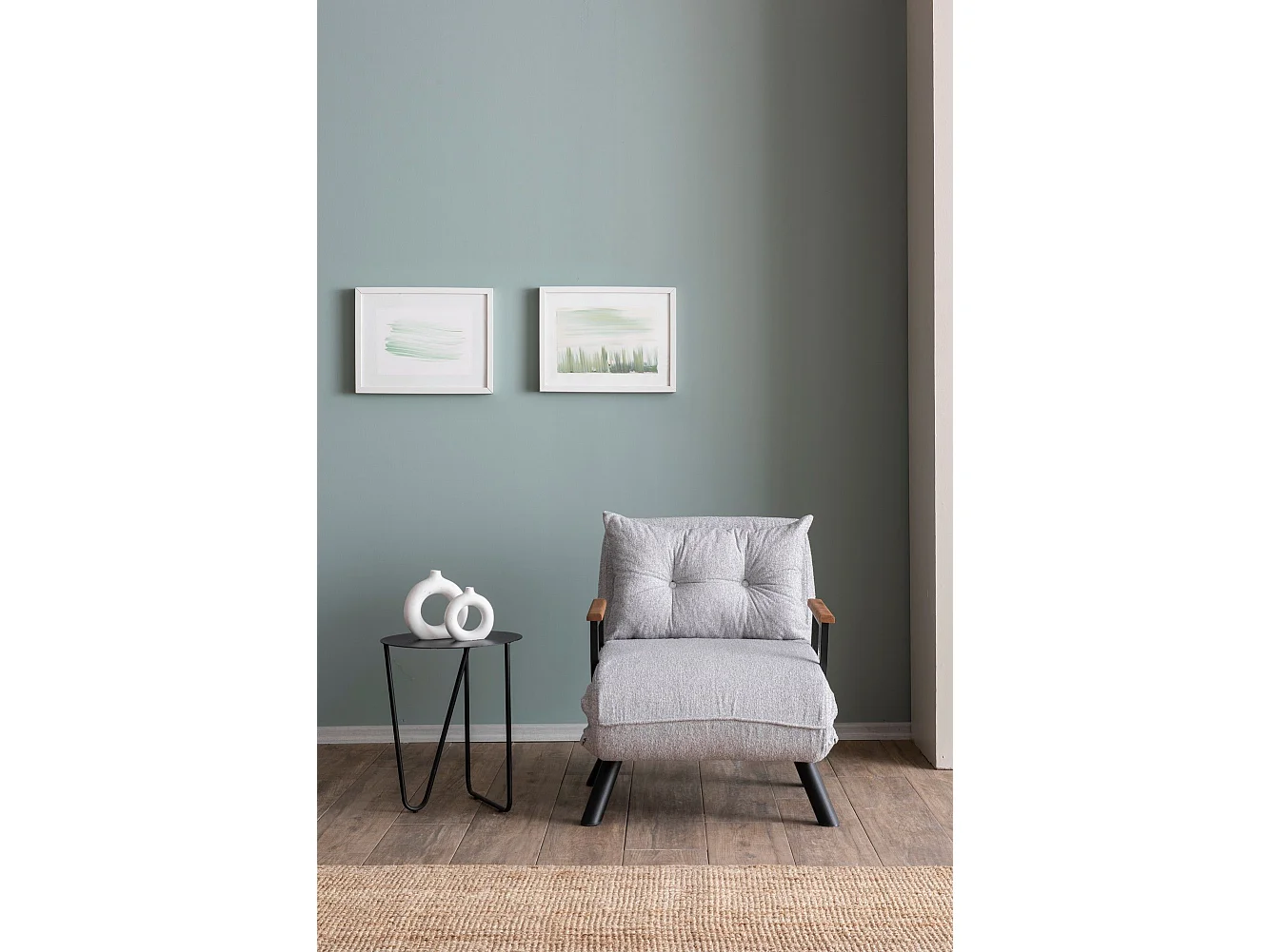 Fauteuil convertible Yolanda Métal Noir et Tissu bouclette Gris