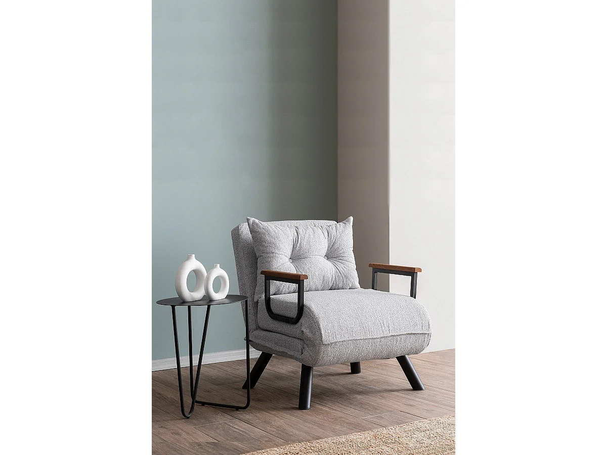 Fauteuil convertible Yolanda Métal Noir et Tissu bouclette Gris