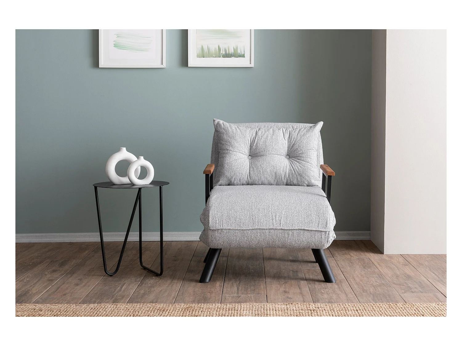 Sillón cama versátil de 1 plaza – 175 cm x 60 cm – gris – estructura de metal