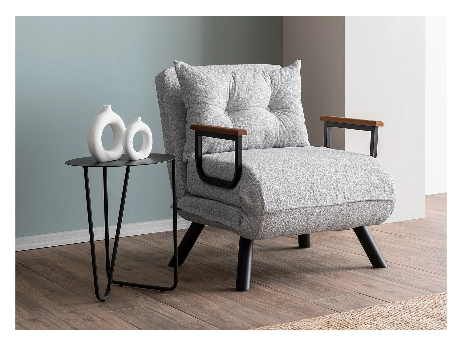 Sillón cama versátil de 1 plaza – 175 cm x 60 cm – gris – estructura de metal