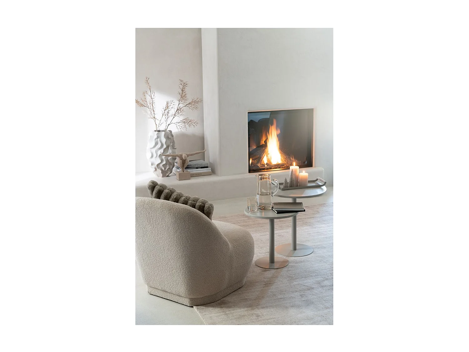 Fauteuil Design Bouclette "Teddy" 88cm Beige