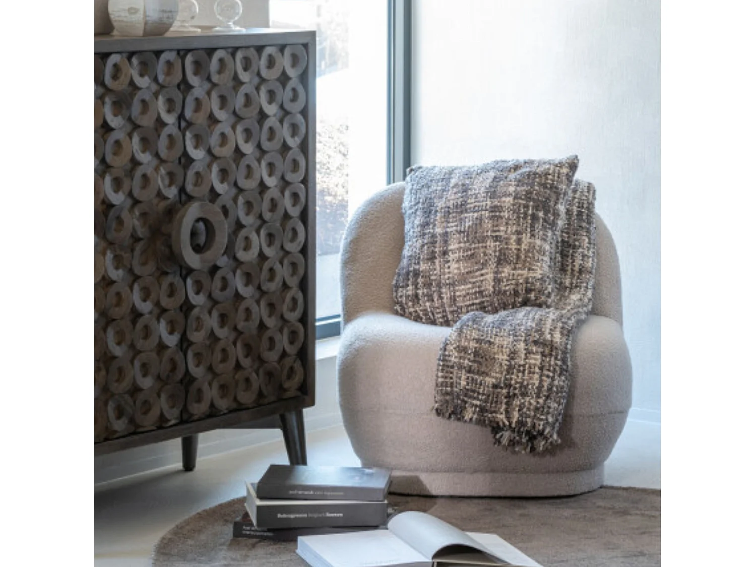 Fauteuil Design Bouclette "Teddy" 88cm Beige