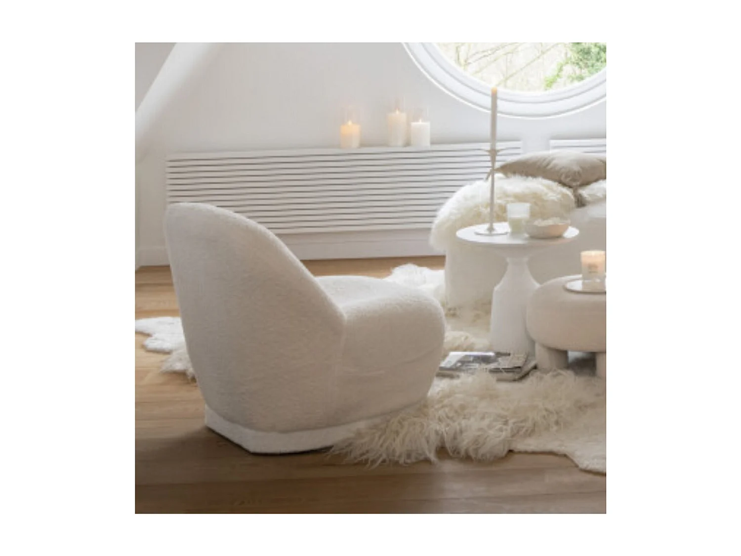 Fauteuil Design Bouclette "Teddy" 88cm Blanc