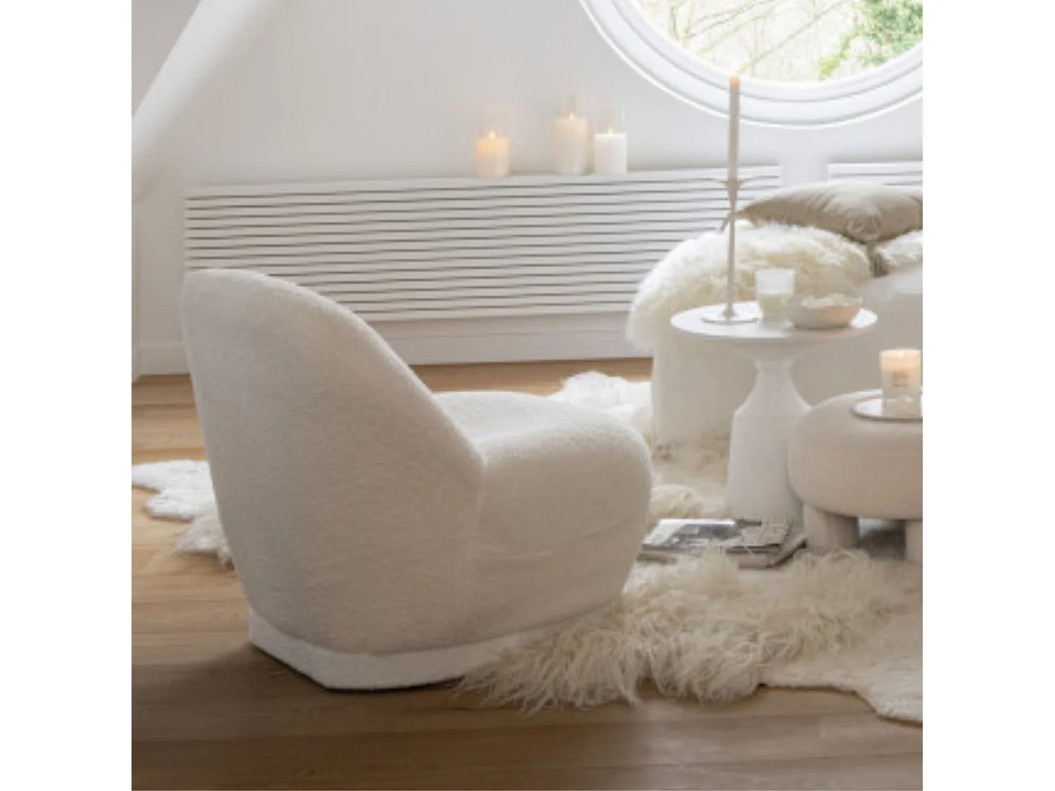Fauteuil Design Bouclette "Teddy" 88cm Blanc
