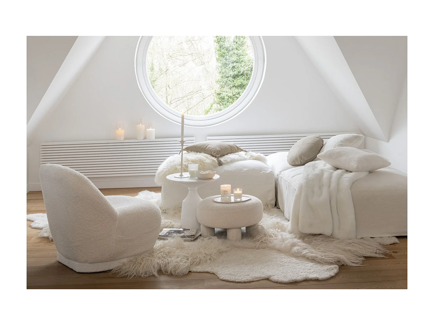 Fauteuil Design Bouclette "Teddy" 88cm Blanc