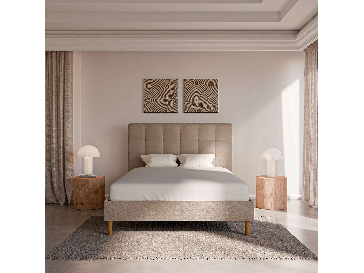 Sommier à lattes et tissu chiné beige 180x200 cm