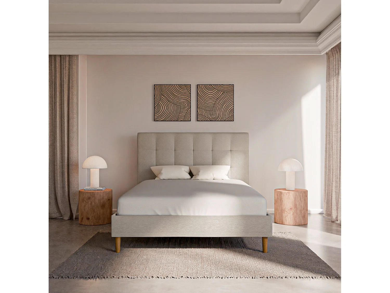 Sommier à lattes et tissu chiné blanc 160x200 cm