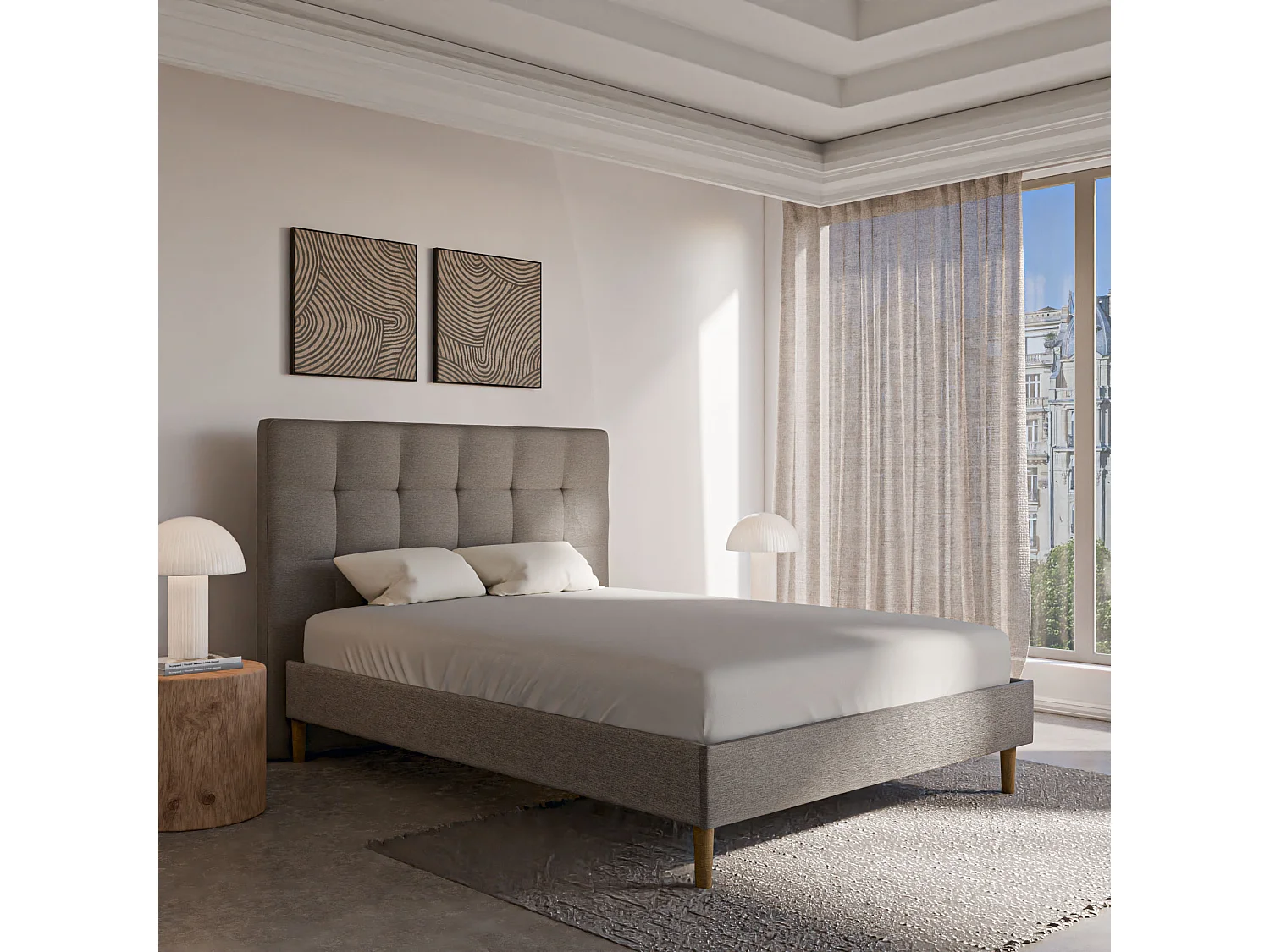 Sommier à lattes et tissu chiné anthracite 80x200 cm