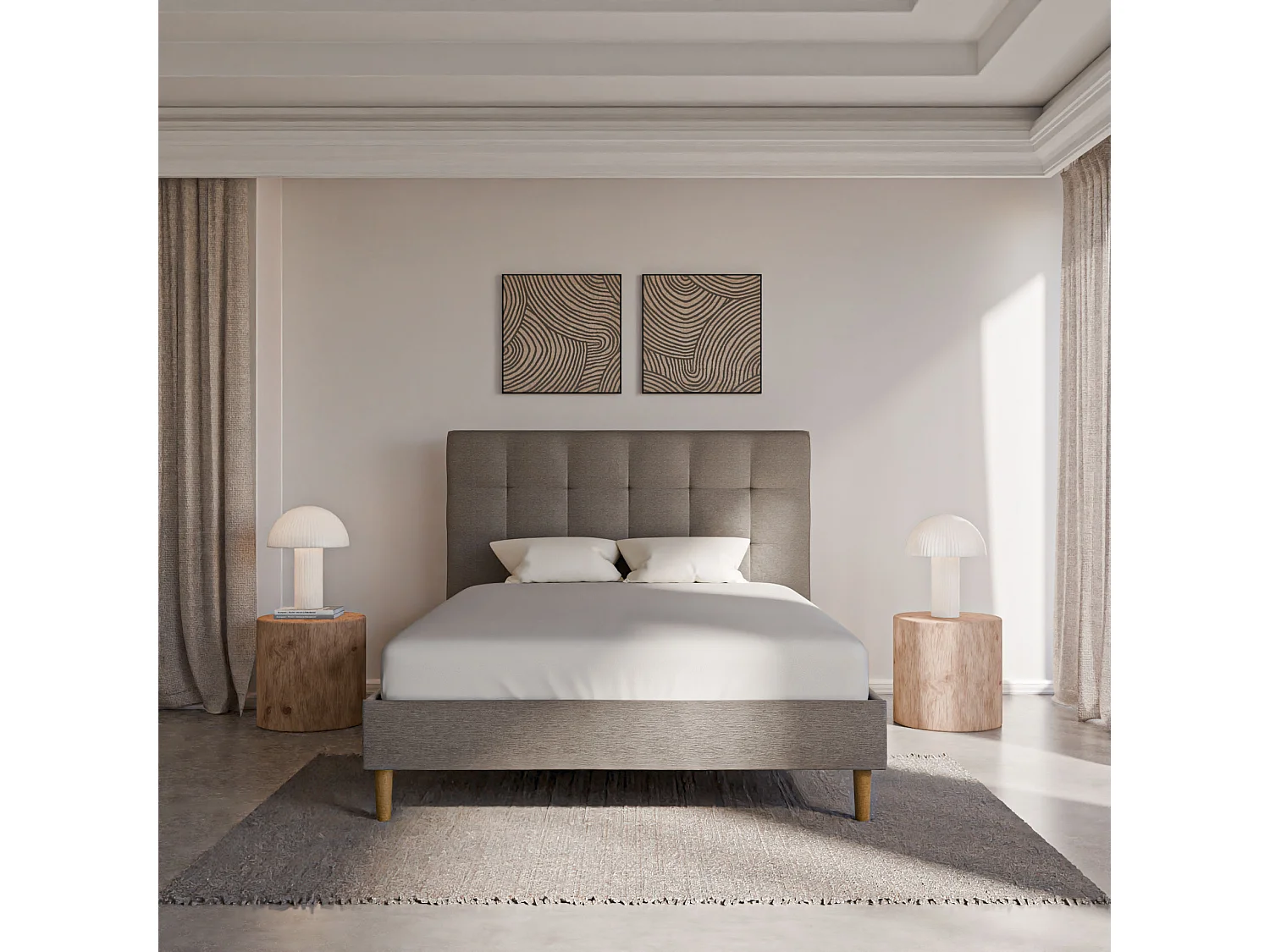 Sommier à lattes et tissu chiné anthracite 80x200 cm