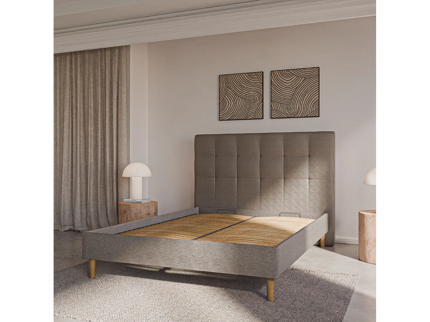 Sommier à lattes et tissu chiné anthracite 80x200 cm