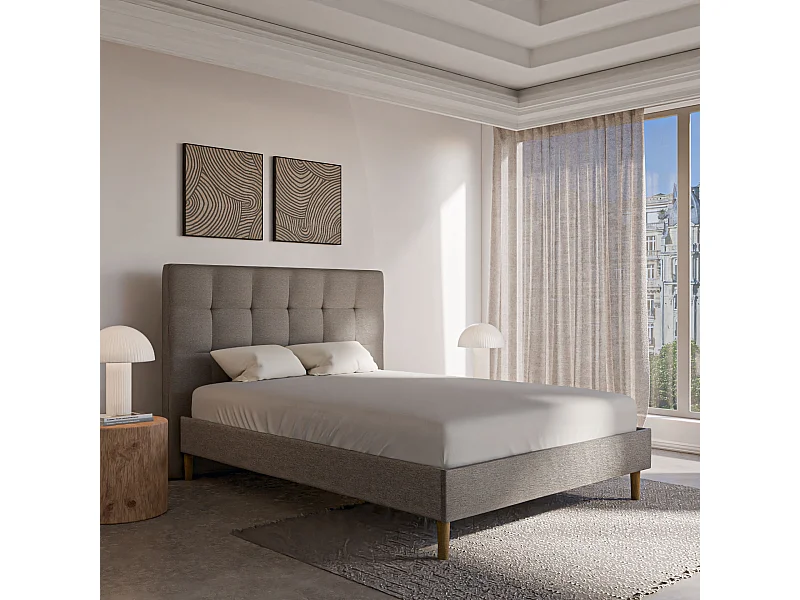 Sommier à lattes et tissu chiné anthracite 80x200 cm