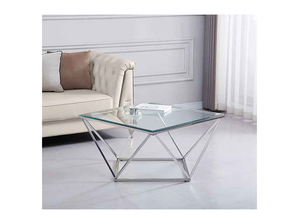 Table Basse ALINA Chrome plateau en verre trempé 80x80x45 cm